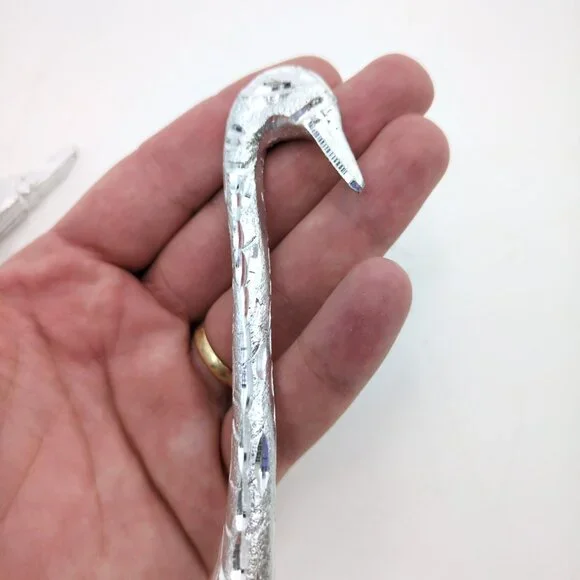 Vintage Aluminum Swan Figurine Pair 7" Hand-Carved Birds Boho Silver Decor - Picture 6 of 12